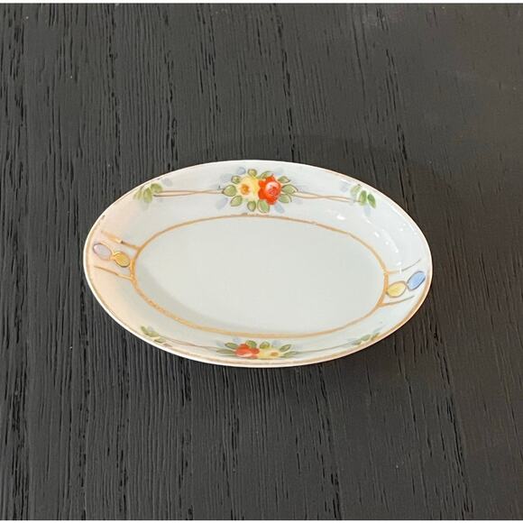 Antique Mini Nippon Tray Hand Painted Floral Gold Gilt Rising Sun Mark Japan - Picture 1 of 8
